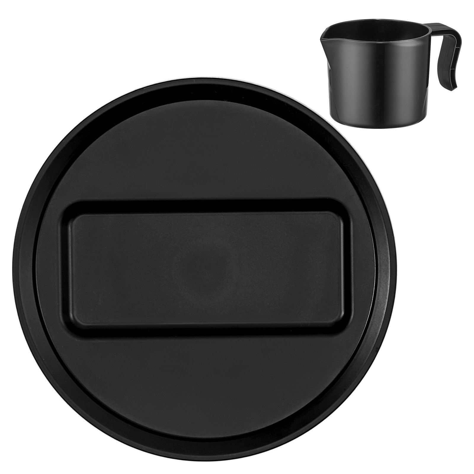 Placa y taza para waffels para máquina para waffels VEVOR, ambas en elegante diseño negro.