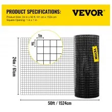 VEVOR Hardware Cloth, tamaño de malla de 24\" x50\' y 1\"x1\", alambre soldado de calibre 16 con revestimiento de vinilo de acero galvanizado con un alicate de corte y un par de guantes de tela, para
