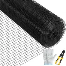 VEVOR Hardware Cloth, tamaño de malla de 24\" x50\' y 1\"x1\", alambre soldado de calibre 16 con revestimiento de vinilo de acero galvanizado con un alicate de corte y un par de guantes de tela, para