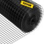 Rollo de tela metálica VEVOR, malla de alambre negra con etiqueta VEVOR, parcialmente desenrollado.