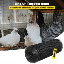 Paño de hardware VEVOR, tamaño de malla de 36 x 50 pies y 1 x 1 pulgadas, acero galvanizado con revestimiento de vinilo, valla de alambre de pollo de calibre 16 con un alicate de corte y un par de guantes de tela, para vallas de jardín y recintos para mascotas, negro