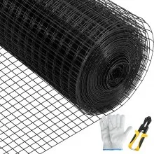 Paño de hardware VEVOR, tamaño de malla de 36 x 50 pies y 1 x 1 pulgadas, acero galvanizado con revestimiento de vinilo, valla de alambre de pollo de calibre 16 con un alicate de corte y un par de guantes de tela, para vallas de jardín y recintos para mascotas, negro