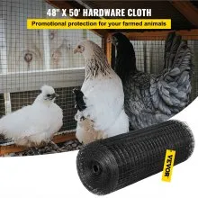 Paño de hardware VEVOR, 48 x 50 pies y tamaño de malla de 1 x 1 pulgadas, acero galvanizado con revestimiento de vinilo, cerca de alambre de pollo de calibre 16 con un alicate de corte y un par de guantes de tela, para cercas de jardín y recintos para mascotas, negro