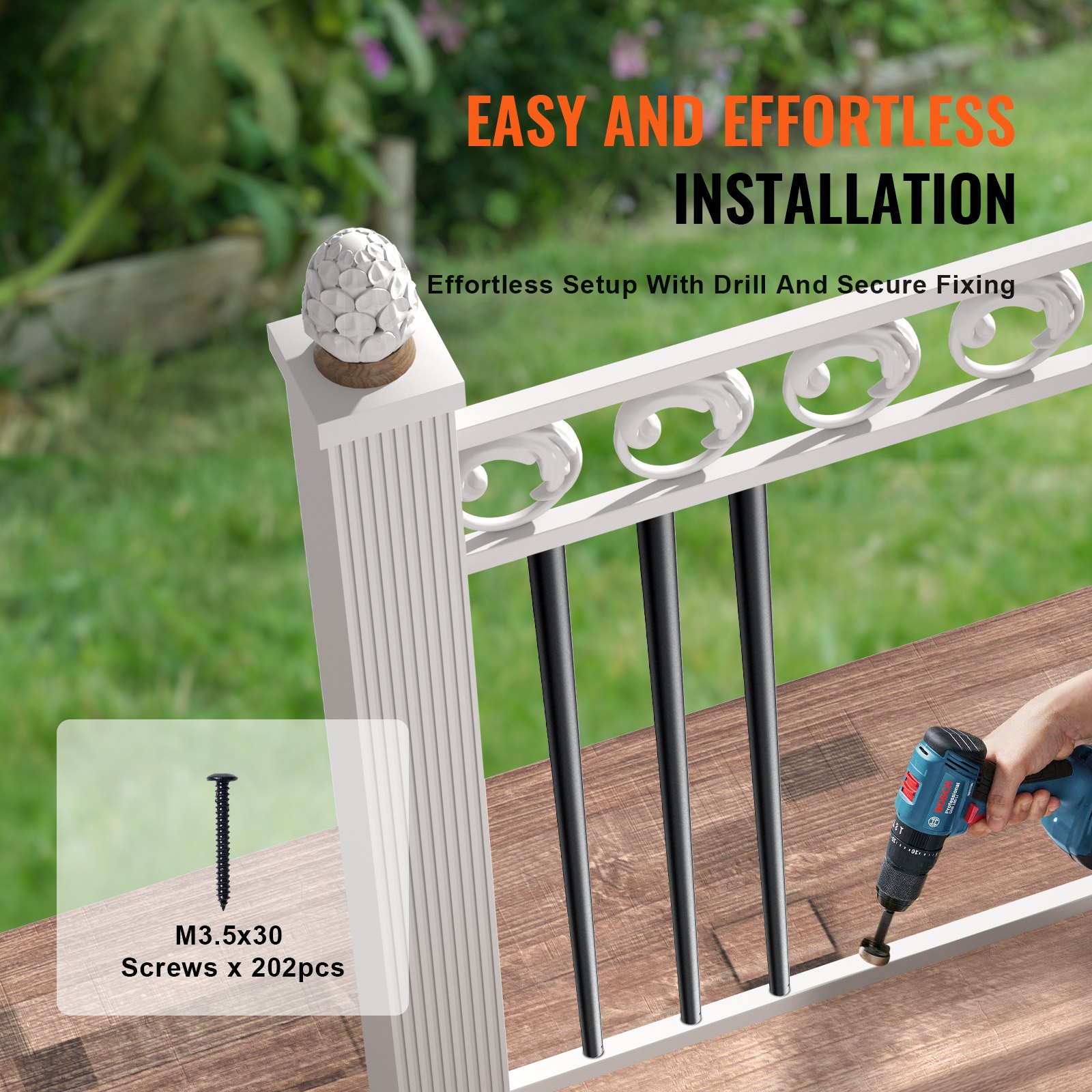 VEVOR - Barandillas metálicas para escaleras, 19 mm de diámetro x 81 cm de largo, de aluminio, decorativas, paquete de 101, con tornillos, huecas, clásicas, con recubrimiento de polvo negro satinado para porche