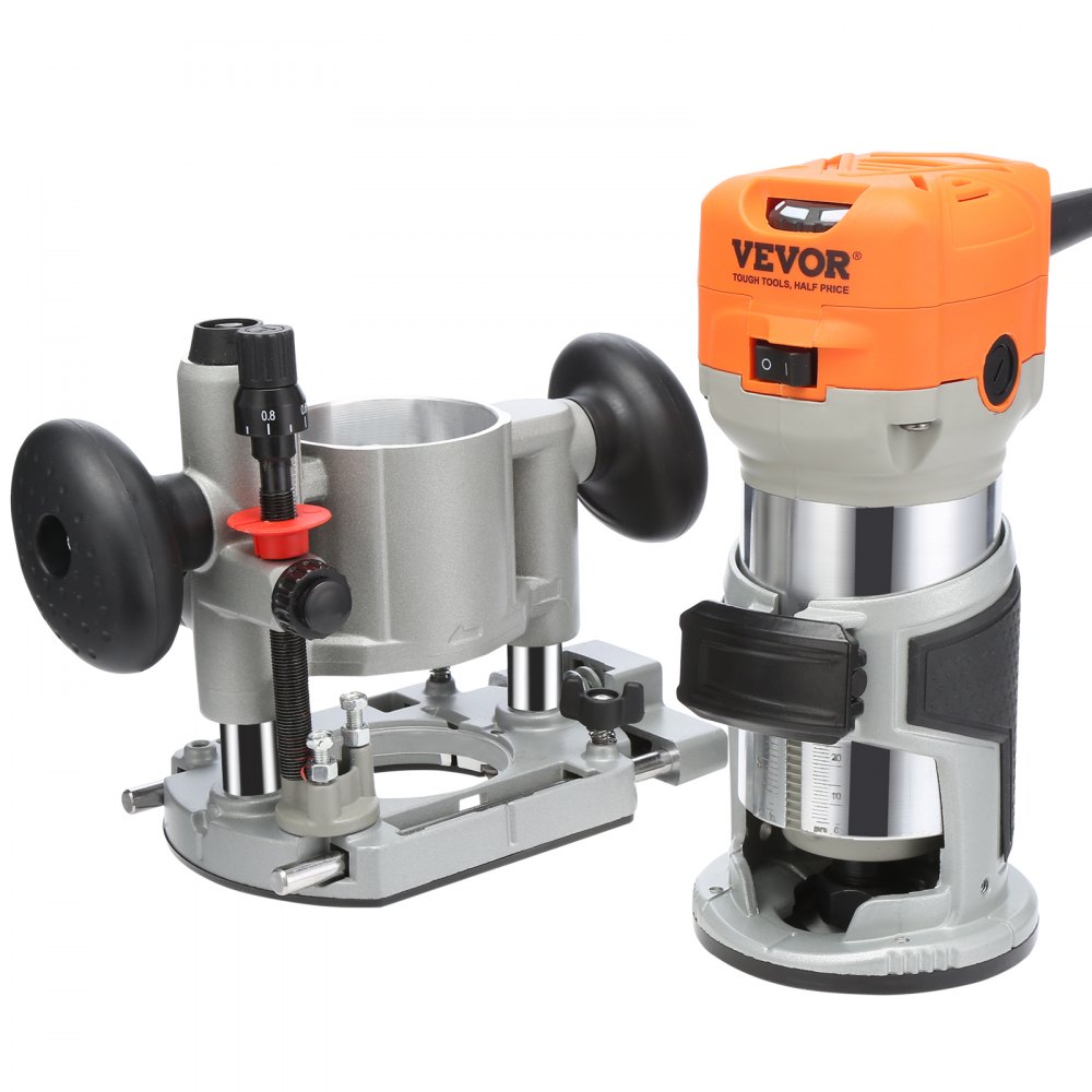 VEVOR Enrutador de madera, 1.25HP 800W, herramienta combinada de enrutador de corte de madera compacto con inmersión y base fija, 30000RPM 6 velocidades variables, con capucha antipolvo de pinzas de 1/4'' y 5/16'', para recorte de ranuras de carpintería