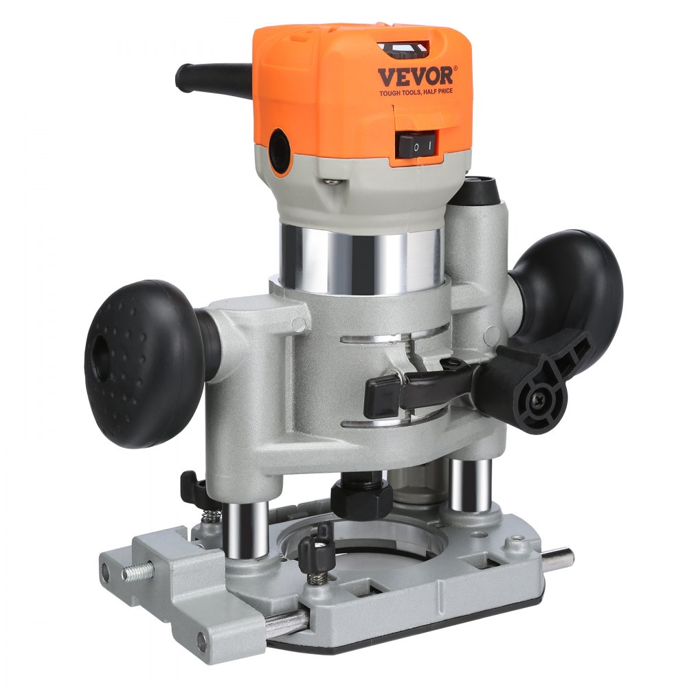 Fresadora de madera VEVOR de 1,25 HP y 800 W, herramienta combinada compacta con base fija y de inmersión, 30 000 RPM, 6 velocidades variables, con pinzas de 1/4'' y 5/16'' y cubierta antipolvo, para carpintería, ranurado y recorte.