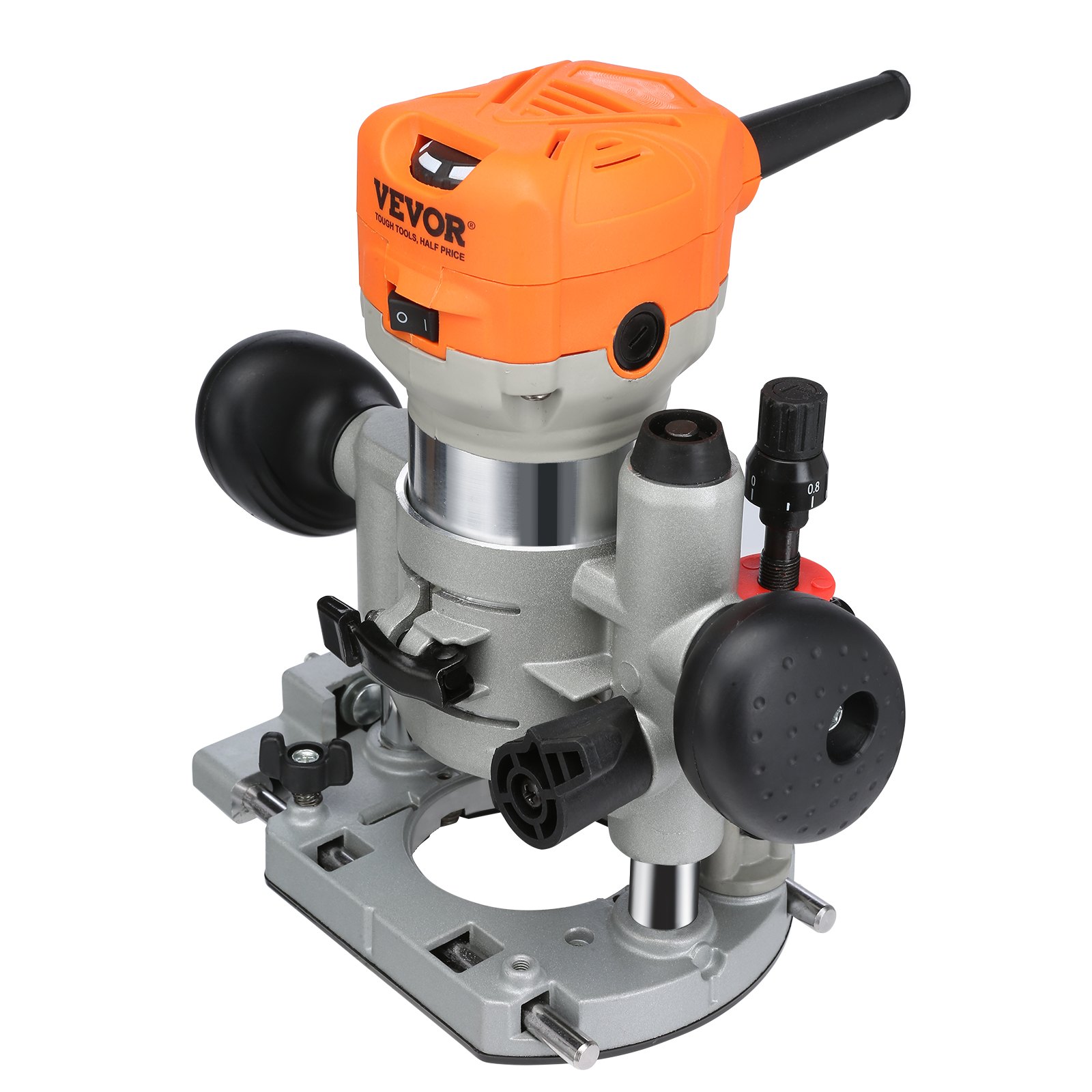 Fresadora de madera VEVOR de 1,25 HP y 800 W, herramienta combinada compacta con base fija y de inmersión, 30 000 RPM, 6 velocidades variables, con pinzas de 1/4'' y 5/16'' y cubierta antipolvo, para carpintería, ranurado y recorte.