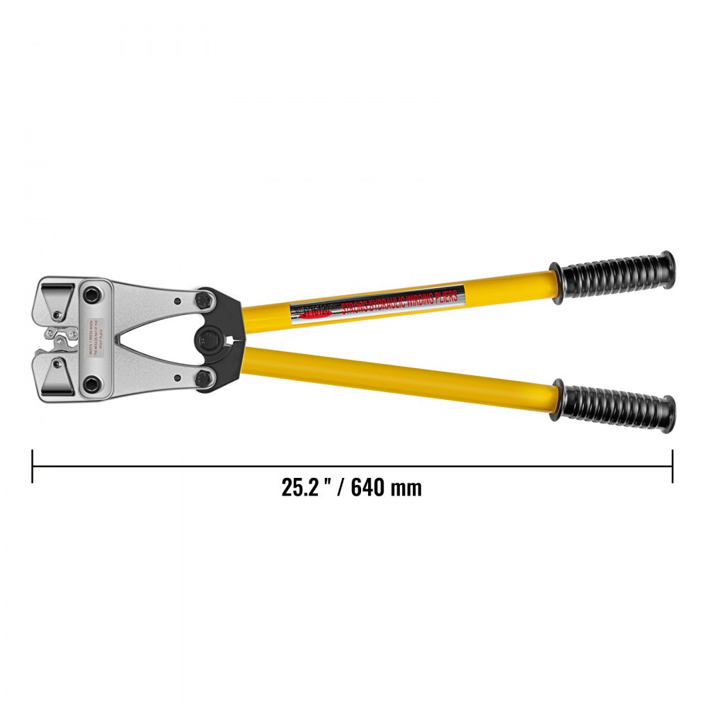 Crimpadora de cables de batería VEVOR con mangos amarillos, 25,2 pulgadas de largo.