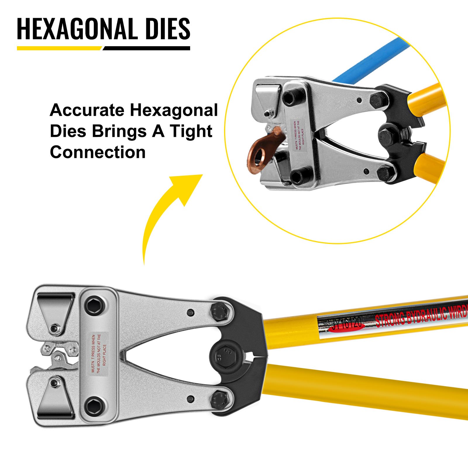 Crimpadora de cables de batería VEVOR con matrices hexagonales precisas para conexiones ajustadas