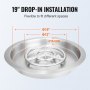 Sartén para fogata VEVOR de 19&quot; con dimensiones: anillo de quemador de 12&quot;, diámetro exterior de 19&quot; y profundidad de 2&quot;.