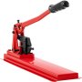 Herramienta prensadora de banco VEVOR roja con palanca extendida y base resistente.