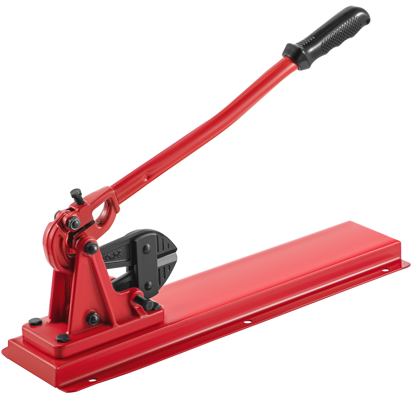 Herramienta prensadora de banco VEVOR roja con mango largo y base resistente.