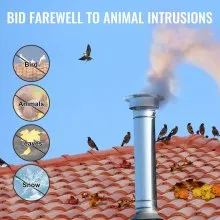 Tapa de chimenea VEVOR, 6 pulgadas, tapa de lluvia de techo redondo de acero inoxidable 304, tapas aumentadas de 11.81 pulgadas, tornillos reforzados y para todo tipo de clima y fácil instalación, para una cubierta de ventilación de aislamiento perfecto en el exterior, plateado