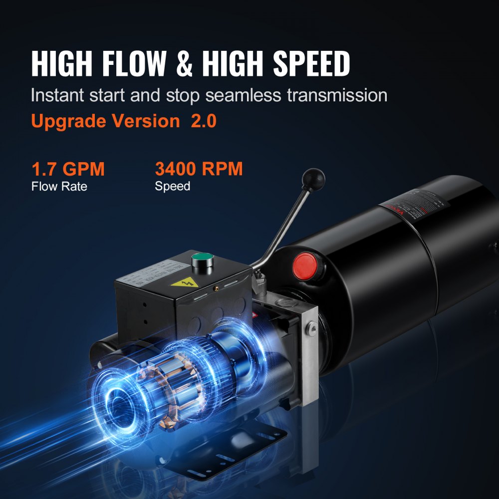 Bomba hidráulica VEVOR, unidad de potencia hidráulica de 10 cuartos, bomba de remolque de descarga de acción simple, caudal de 1,7 GPM, presión de alivio máxima de 3200 PSI, bomba hidráulica de 220 V
