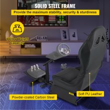 Asiento de simulador de conducción VEVOR Asiento reclinable para juegos de conducción ajustable con montaje de palanca de cambios apto para Logitech G25/G27/G29/G920 Soporte de volante de carreras Asiento de simulador de carreras de cabina