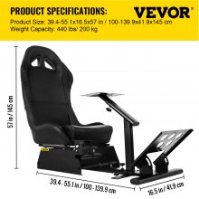 Asiento de simulador de conducción VEVOR Asiento reclinable para juegos de conducción ajustable con montaje de palanca de cambios apto para Logitech G25/G27/G29/G920 Soporte de volante de carreras Asiento de simulador de carreras de cabina