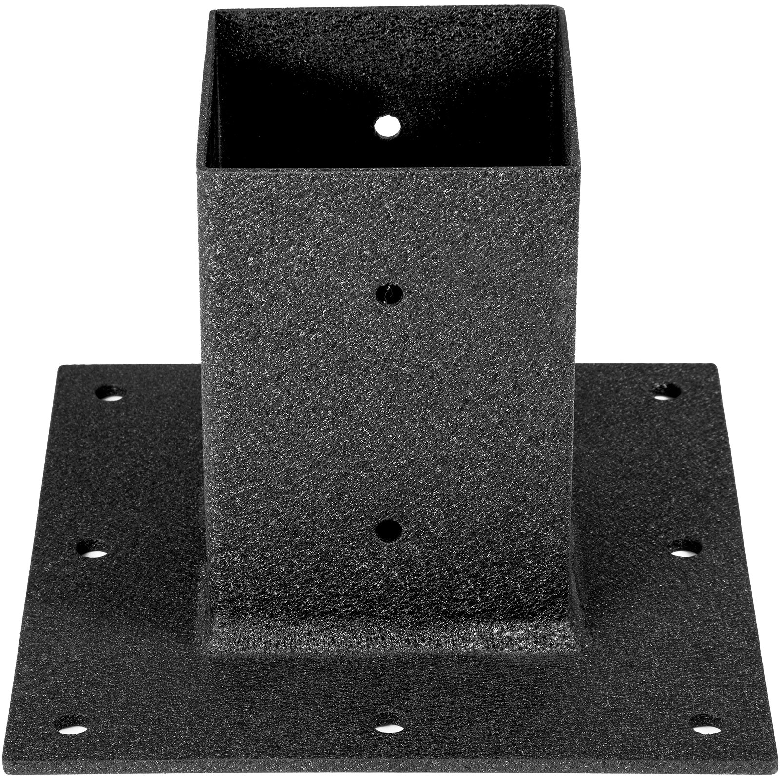 VEVOR Base de poste, placa base de buzón de 4 x 4 pulgadas, anclaje para poste de cerca con recubrimiento en polvo negro, base de poste de cubierta de acero Q235, placa base de montaje en superficie para soportes de cubierta de buzón, soportes para postes de barandilla de porche