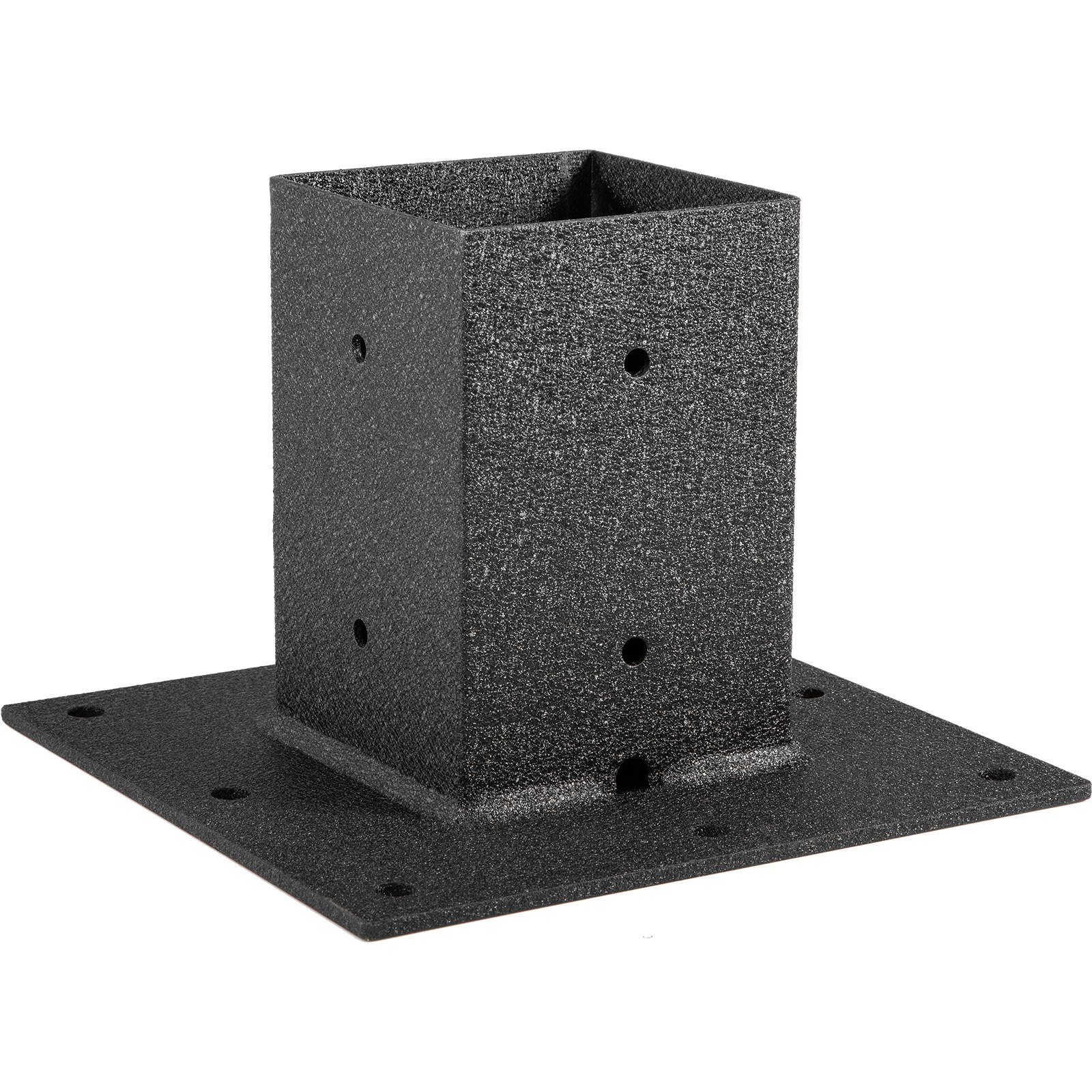 VEVOR Base de poste, placa base de buzón de 4 x 4 pulgadas, anclaje para poste de cerca con recubrimiento en polvo negro, base de poste de cubierta de acero Q235, placa base de montaje en superficie para soportes de cubierta de buzón, soportes para postes de barandilla de porche