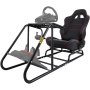 Soporte para volante de carreras VEVOR con asiento de carreras negro y rojo, compatible con varios pedales.