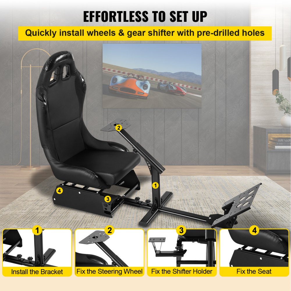 Asiento de simulador de carreras VEVOR, ajustable, reclinable, para juegos, con soporte para palanca de cambios, compatible con PS4, PS3, Xbox, asiento de simulador de carreras Logitech, soporte para volante de carreras (asiento, PS3/PS3/G29/G920)