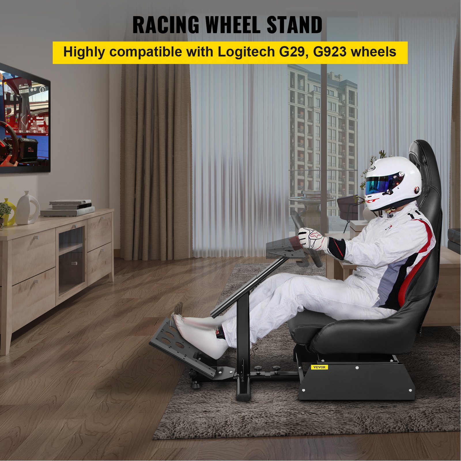 Asiento de simulador de carreras VEVOR, ajustable, reclinable, para juegos, con soporte para palanca de cambios, compatible con PS4, PS3, Xbox, asiento de simulador de carreras Logitech, soporte para volante de carreras (asiento, PS3/PS3/G29/G920)