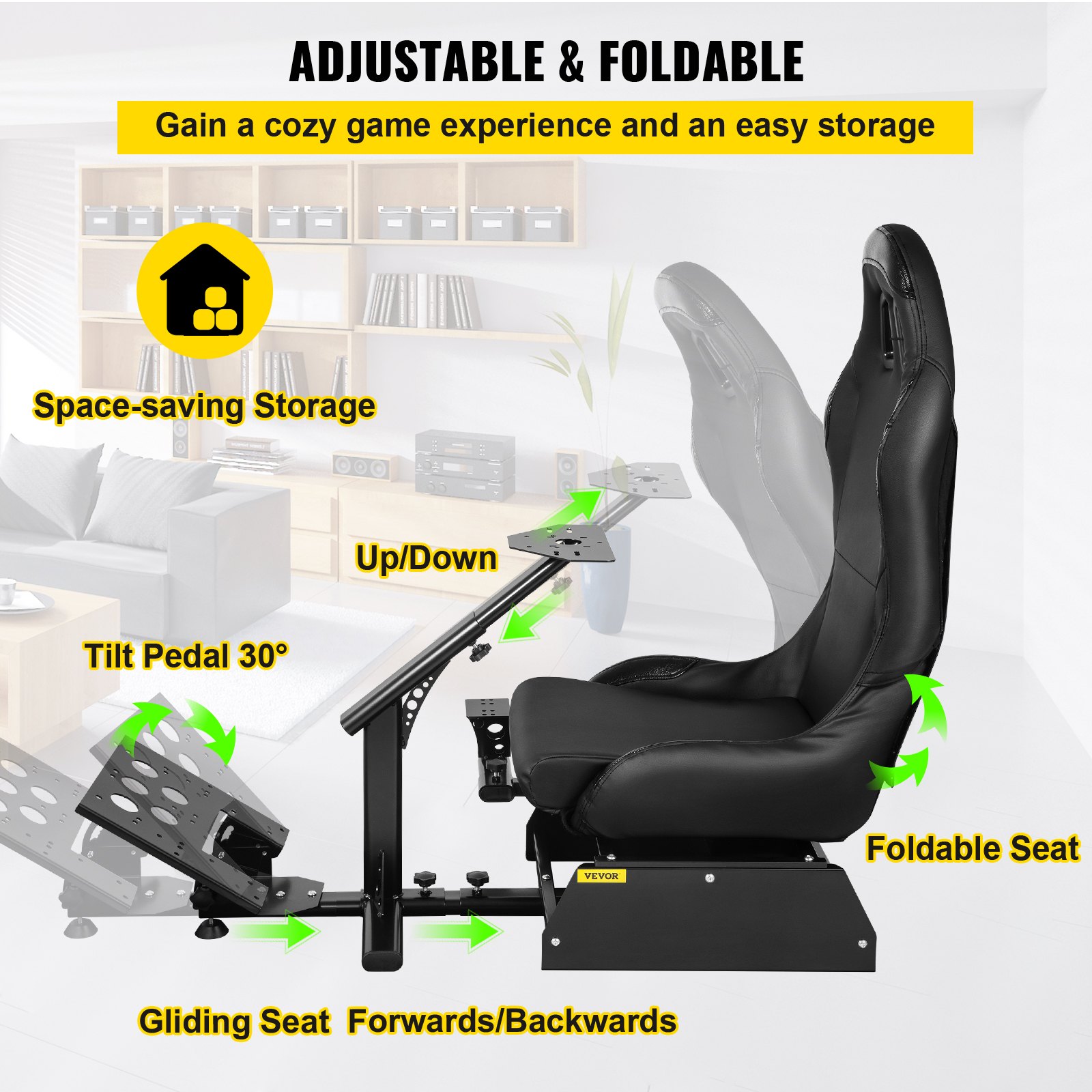 Asiento de simulador de carreras VEVOR, ajustable, reclinable, para juegos, con soporte para palanca de cambios, compatible con PS4, PS3, Xbox, asiento de simulador de carreras Logitech, soporte para volante de carreras (asiento, PS3/PS3/G29/G920)