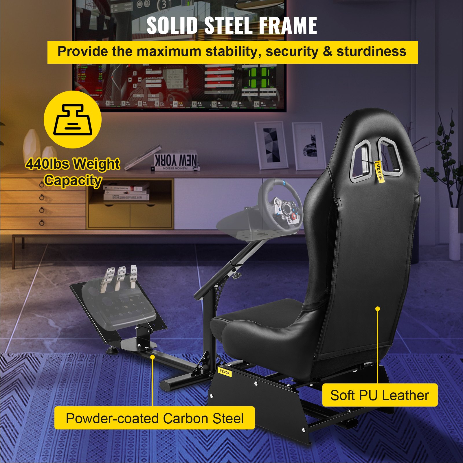 Asiento de simulador de carreras VEVOR, ajustable, reclinable, para juegos, con soporte para palanca de cambios, compatible con PS4, PS3, Xbox, asiento de simulador de carreras Logitech, soporte para volante de carreras (asiento, PS3/PS3/G29/G920)