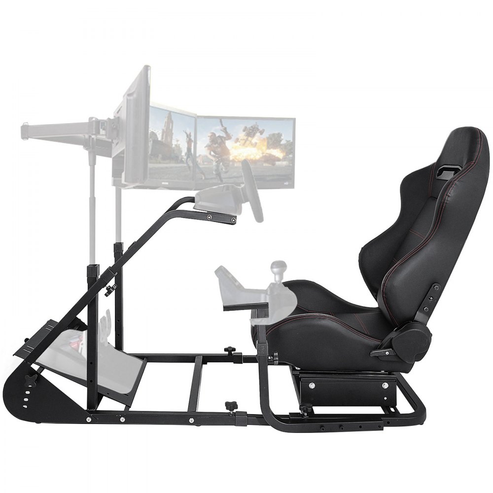 Simulador de carreras VEVOR con asiento ergonómico, volante y soportes para monitor.