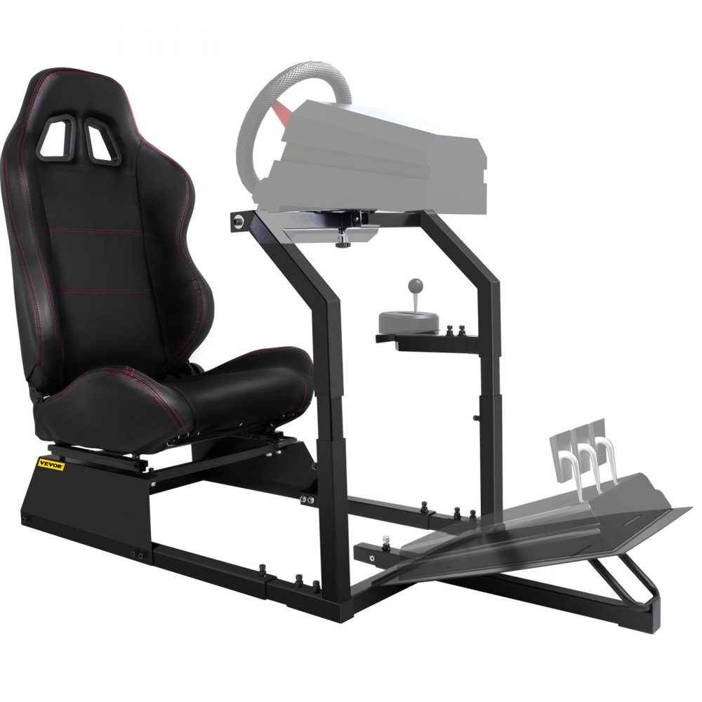 Simulador de carreras VEVOR con asiento ergonómico negro y estructura de acero.