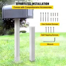 Poste de buzón VEVOR, soporte de buzón de 43 pulgadas de alto, kit de poste de buzón con recubrimiento de polvo blanco, poste de acero Q235, poste de montaje en superficie para acera y acera de calle, poste de correo universal para buzón exterior