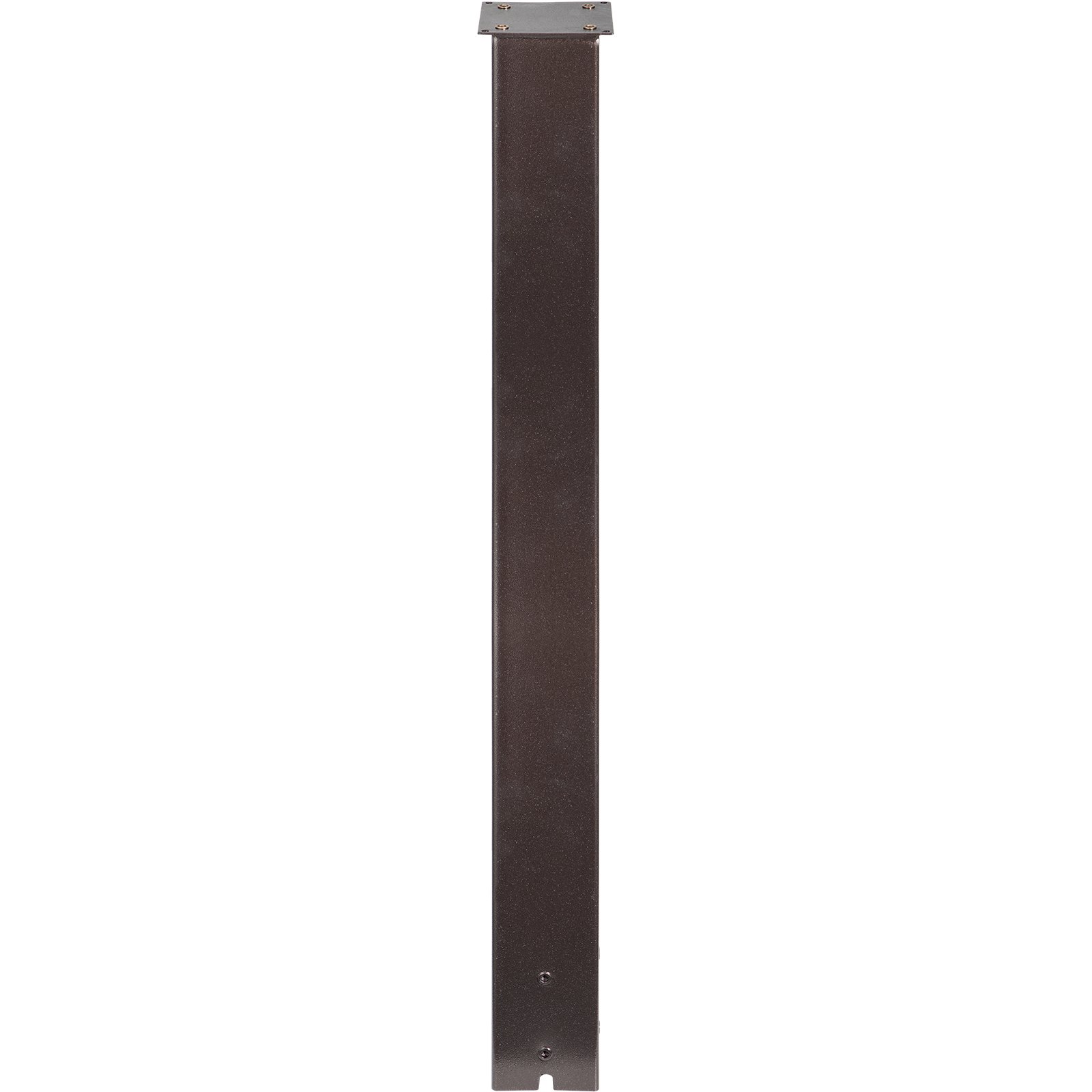 Poste de buzón VEVOR de metal marrón oscuro con orificios para pernos y placa de montaje.