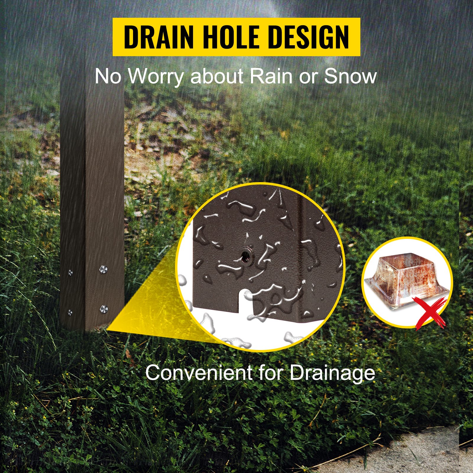 Poste de buzón VEVOR con diseño de orificio de drenaje para un drenaje eficaz de lluvia y nieve.