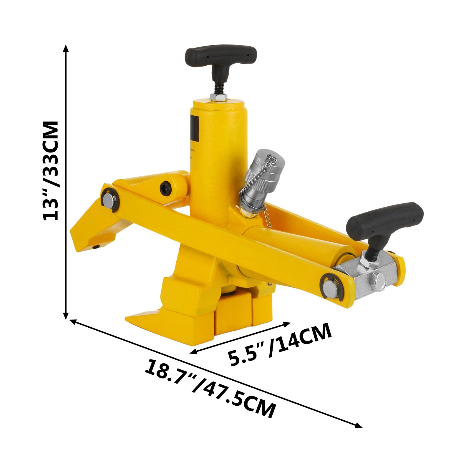 Destalonador VEVOR amarillo, 33 cm de alto, 47,5 cm de largo y 14 cm de ancho.