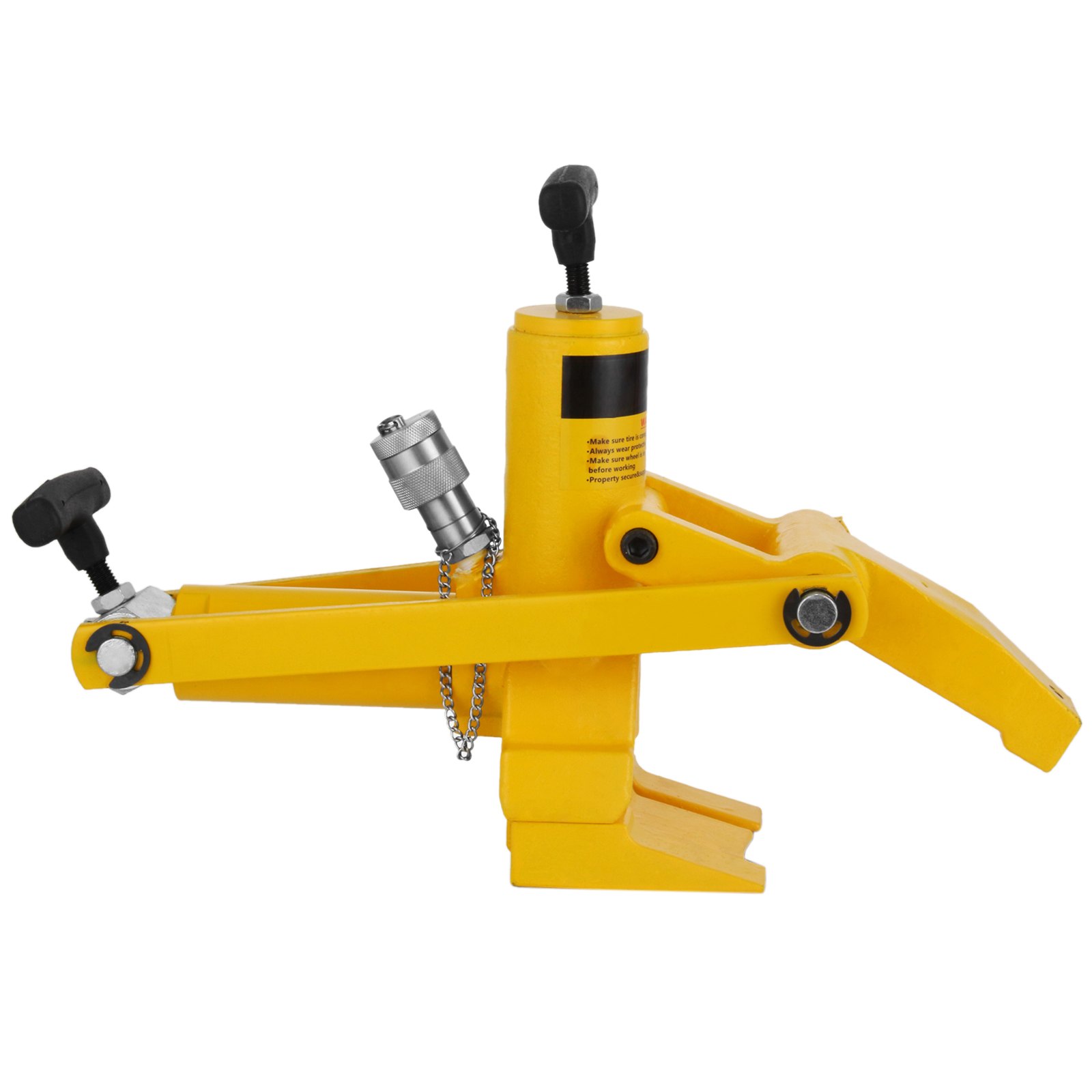 Destalonador VEVOR amarillo con cadena para extracción de neumáticos.