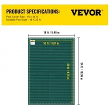VEVOR Cubierta Rectangular de Malla de Seguridad para Piscinas 5,5 x 10,4 m
