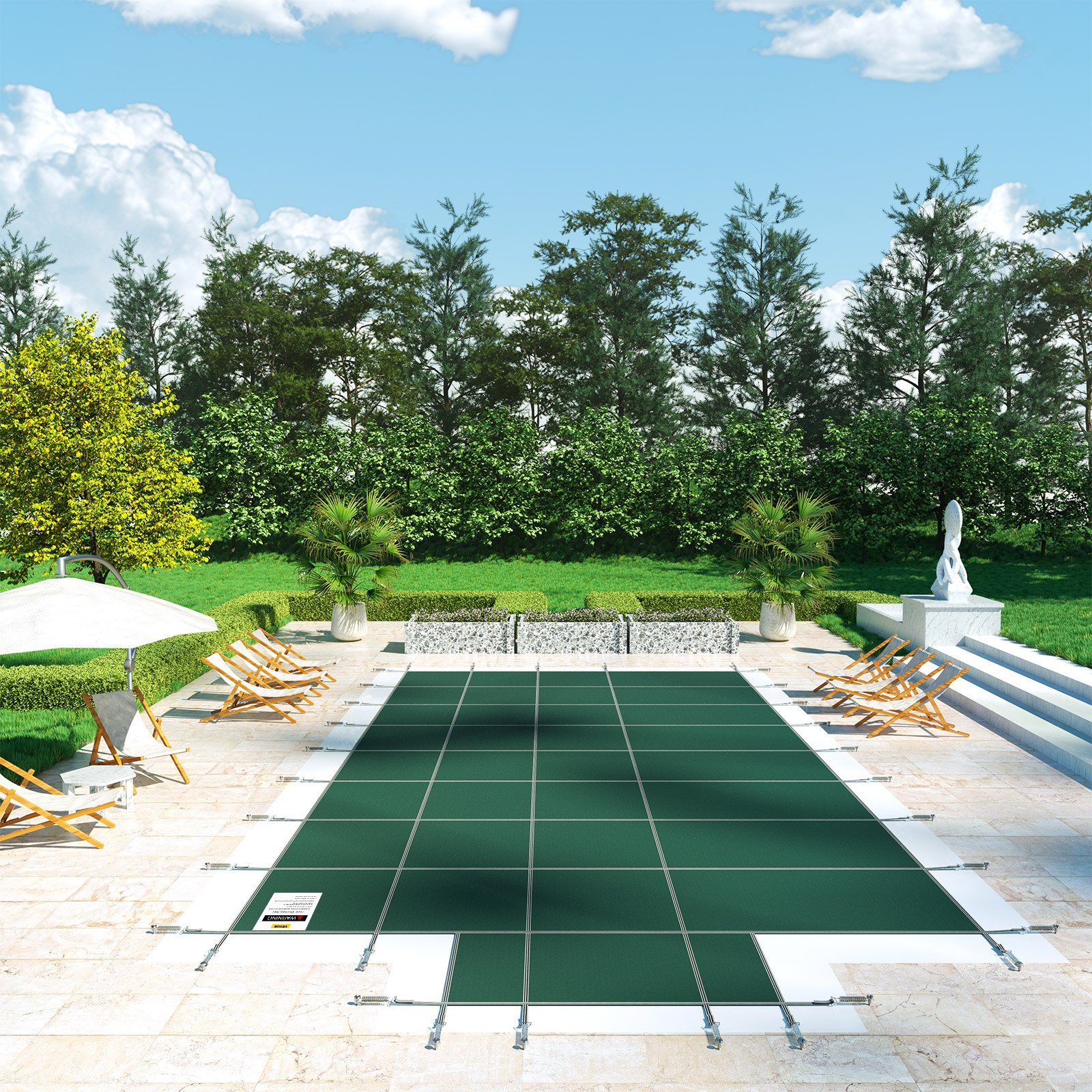 Cubierta de seguridad para piscinas VEVOR, apta para piscinas enterradas rectangulares de 5,5 x 11 m, cubierta de seguridad con escalón central de 1,2 x 3 m, cubierta de malla sólida con orificios de drenaje para piscinas, cubierta de seguridad de invierno, color verde.