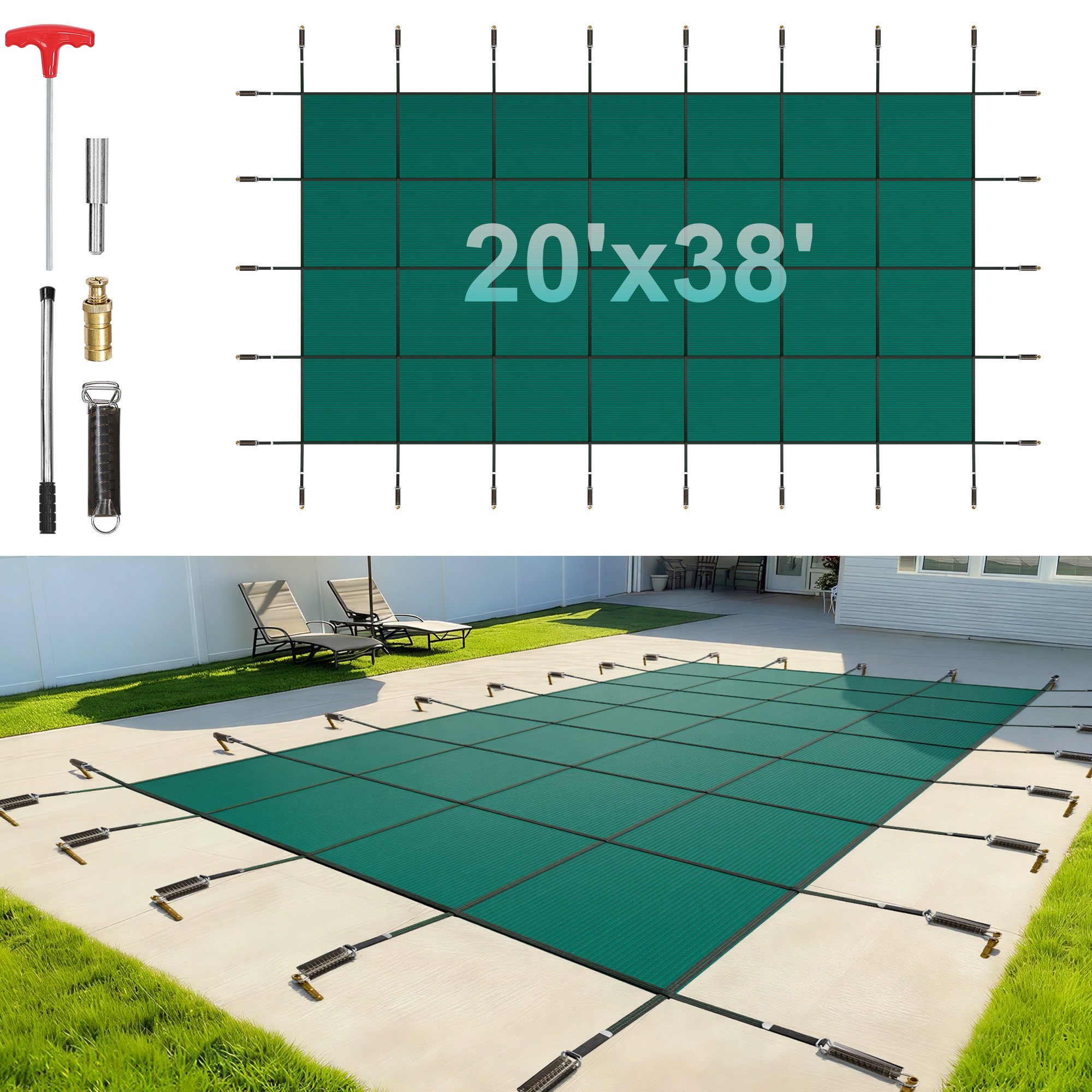 Cubierta de seguridad para piscina VEVOR, compatible con piscinas rectangulares enterradas de 5,5 x 11,9 m, con orificios de drenaje, de malla sólida, para invierno, color verde