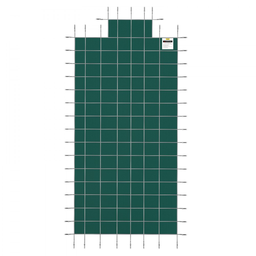 Cubierta de seguridad para piscina VEVOR, compatible con piscinas rectangulares enterradas de 6 x 12 m, con escalón central de 1,2 x 3 m, malla sólida con orificios de drenaje, cubierta de seguridad para el invierno, color verde.