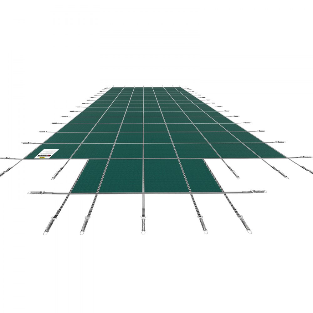 Cubierta de seguridad para piscina VEVOR, compatible con piscinas rectangulares enterradas de 6 x 12 m, con escalón central de 1,2 x 3 m, malla sólida con orificios de drenaje, cubierta de seguridad para el invierno, color verde.