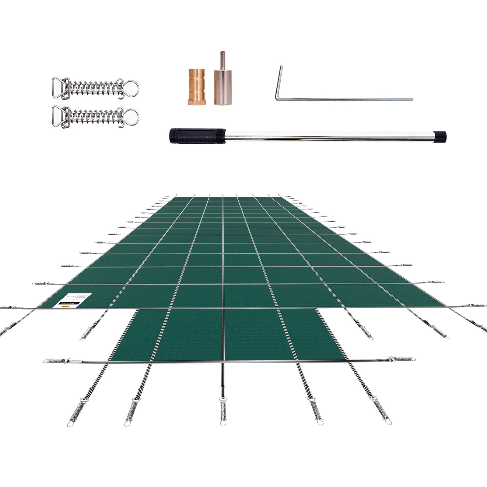 Cubierta de seguridad para piscina VEVOR, compatible con piscinas rectangulares enterradas de 6 x 12 m, con escalón central de 1,2 x 3 m, malla sólida con orificios de drenaje, cubierta de seguridad para el invierno, color verde.