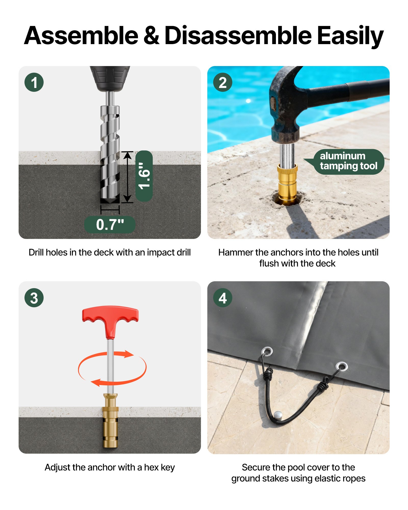 VEVOR Cubierta de seguridad para piscinas rectangulares de 10.5 x 18.6 pies, cubierta de seguridad para piscina con agujeros de drenaje, cubierta de malla para piscina, cubierta de seguridad de invier