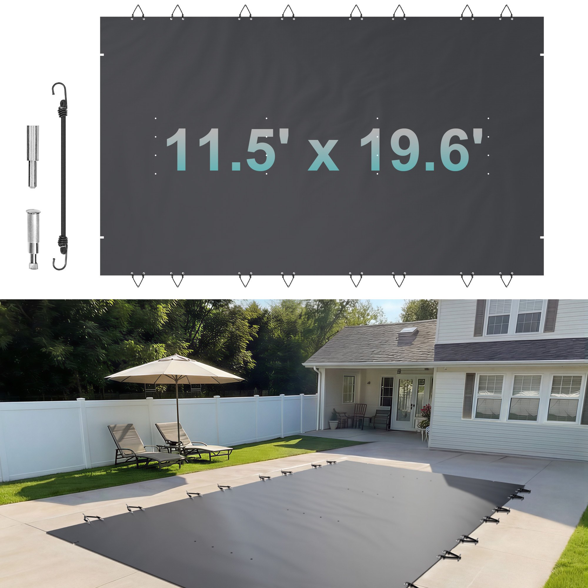 VEVOR Cubierta de seguridad para piscinas rectangulares de 10.5 x 18.6 pies, cubierta de seguridad para piscina con agujeros de drenaje, cubierta de malla para piscina, cubierta de seguridad de invier