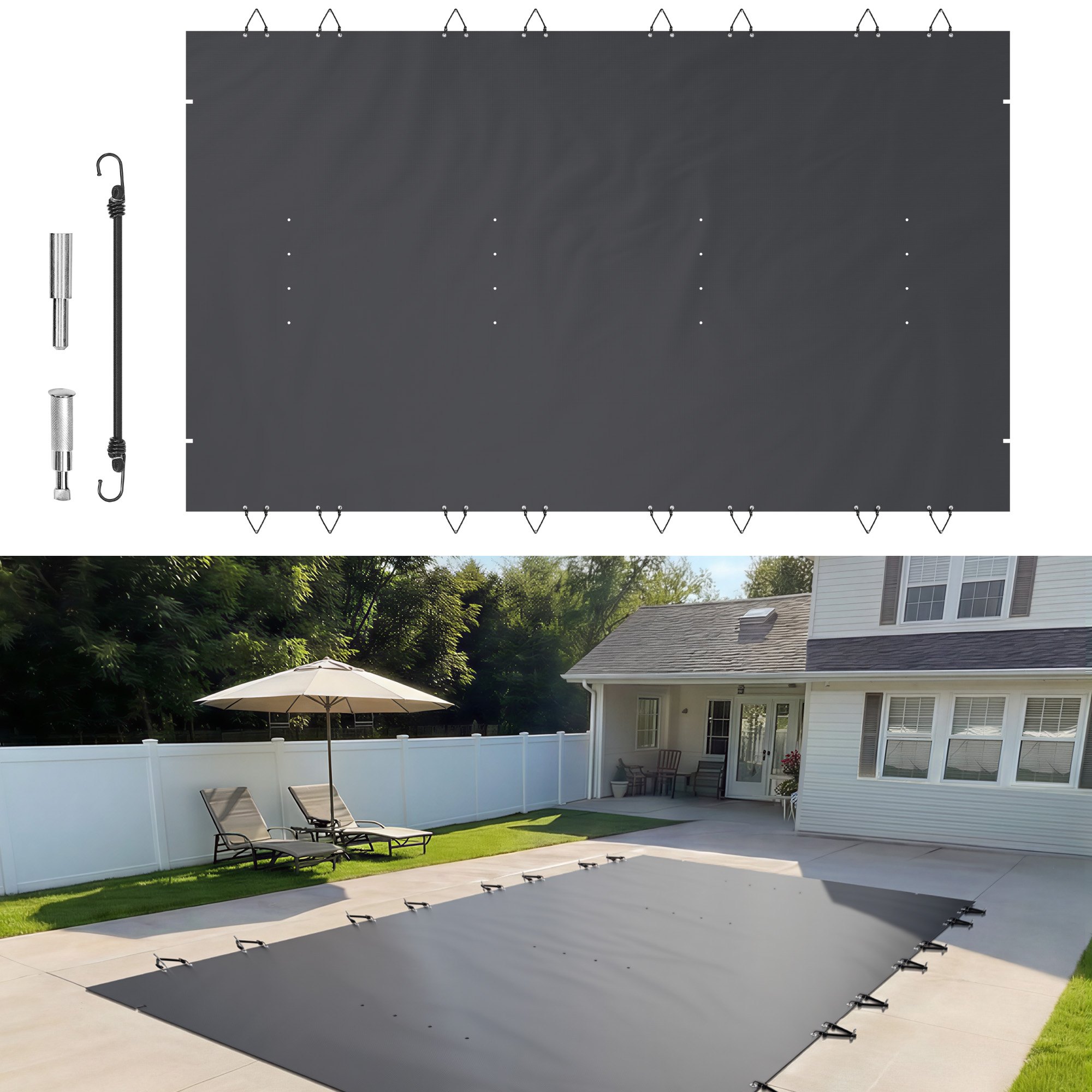 VEVOR Pool Safety Cover Fits 10.5x18.6ft Rectangle Inground Pools, Safety Pool Cover with Drainage Holes, Mesh Pool Cover for Swimming Pool, PVC Winter Safety Cover, Dark Grey