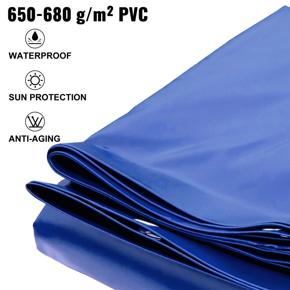 Cubierta de seguridad para piscina VEVOR, 45,7 m de diámetro, cubierta de PVC azul, cubierta de seguridad redonda para piscina enterrada, cubierta sólida para piscina, protección invernal.