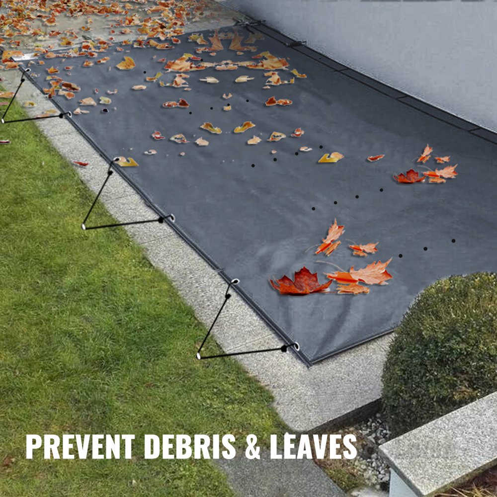VEVOR Pool Safety Cover Fits 12x22ft Rectangle Inground Pools, Safety Pool Cover with Drainage Holes, Solid PVC Pool Cover for Swimming Pool, PVC Winter Safety Cover, Dark Grey