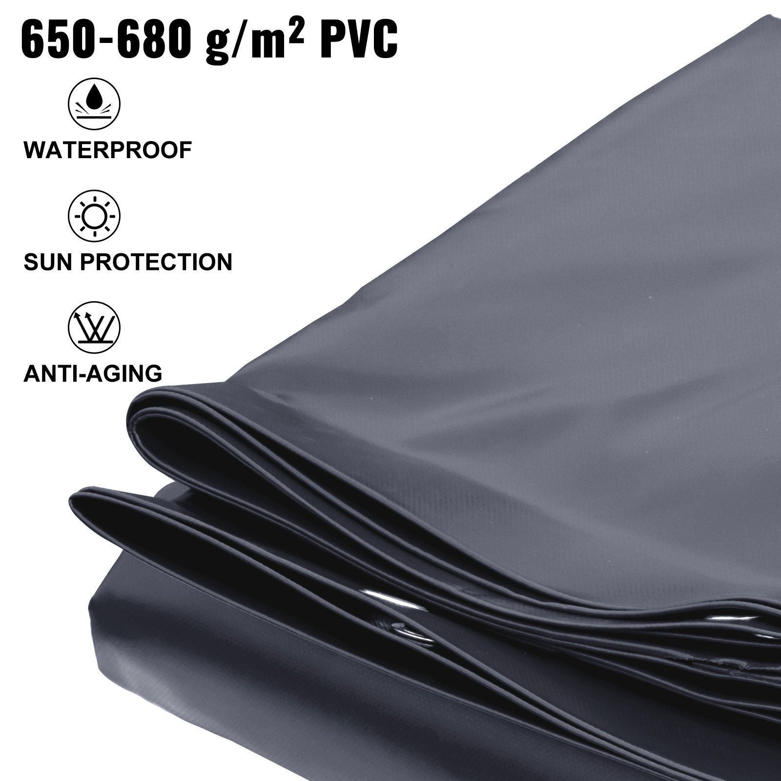 VEVOR Pool Safety Cover Fits 12x22ft Rectangle Inground Pools, Safety Pool Cover with Drainage Holes, Solid PVC Pool Cover for Swimming Pool, PVC Winter Safety Cover, Dark Grey