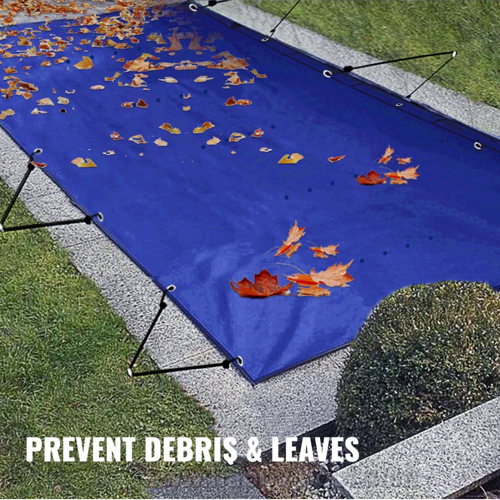 VEVOR Cubierta de seguridad para piscinas rectangulares de 12 x 25 pies, cubierta de seguridad para piscina con agujeros de drenaje, cubierta de malla para piscina, cubierta de seguridad de invierno d