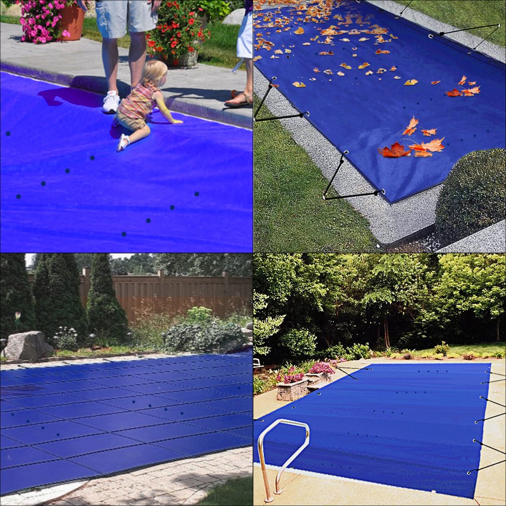 VEVOR Cubierta de seguridad para piscinas rectangulares de 12 x 25 pies, cubierta de seguridad para piscina con agujeros de drenaje, cubierta de malla para piscina, cubierta de seguridad de invierno d