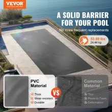 VEVOR Cubierta de seguridad para piscinas rectangulares de 12 x 25 pies, cubierta de seguridad para piscina con agujeros de drenaje, cubierta de malla para piscina, cubierta de seguridad de invierno d