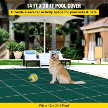 VEVOR Cubierta de seguridad para piscina enterrada, cubierta de piscina de invierno rectangular de 14 pies x 26 pies, triple costura, material de polipropileno de malla de alta resistencia con buena permeabilidad a la lluvia, hardware de instalación incluido, verde